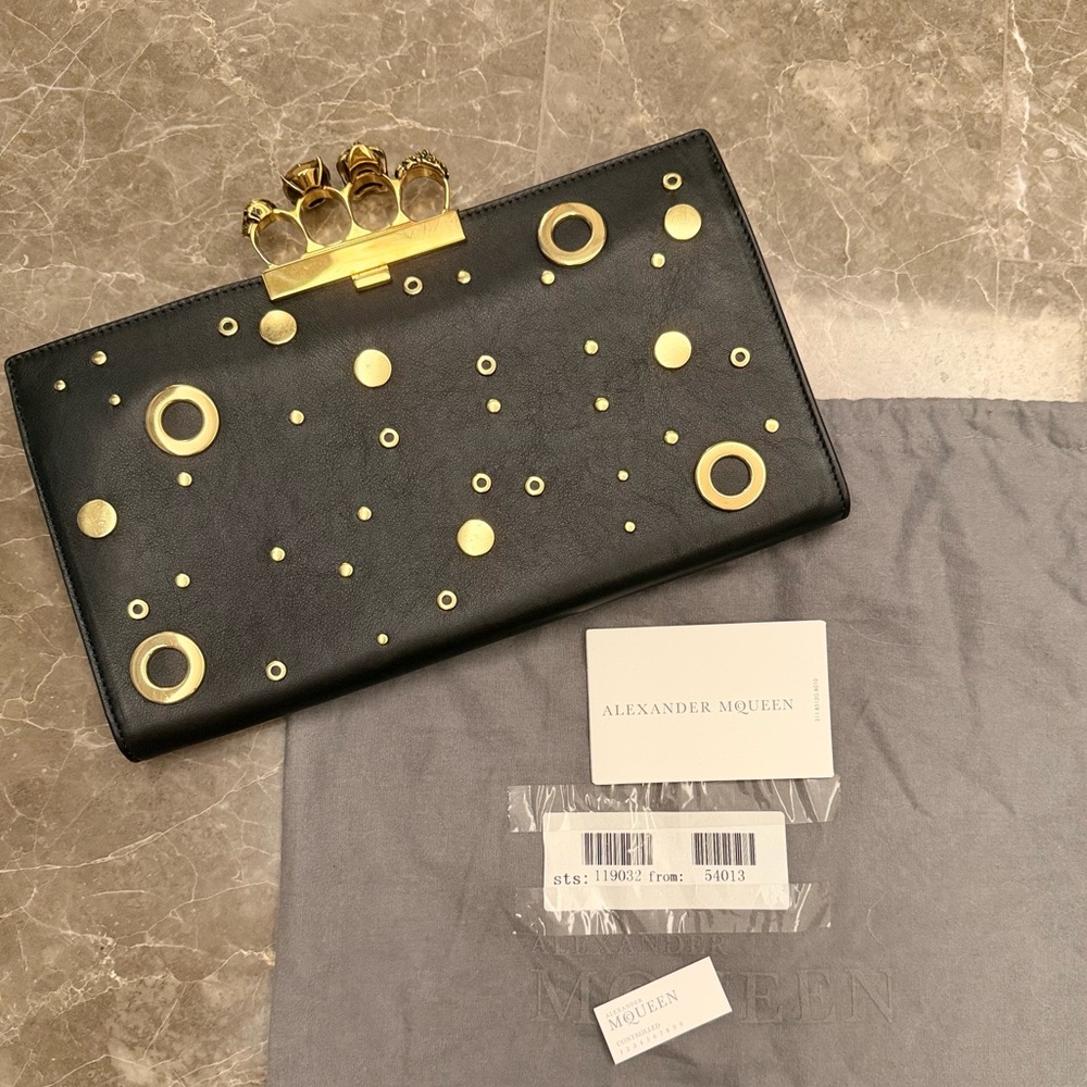 Alexander McQueen Four Rings Clutch with Gold Grommet Detail